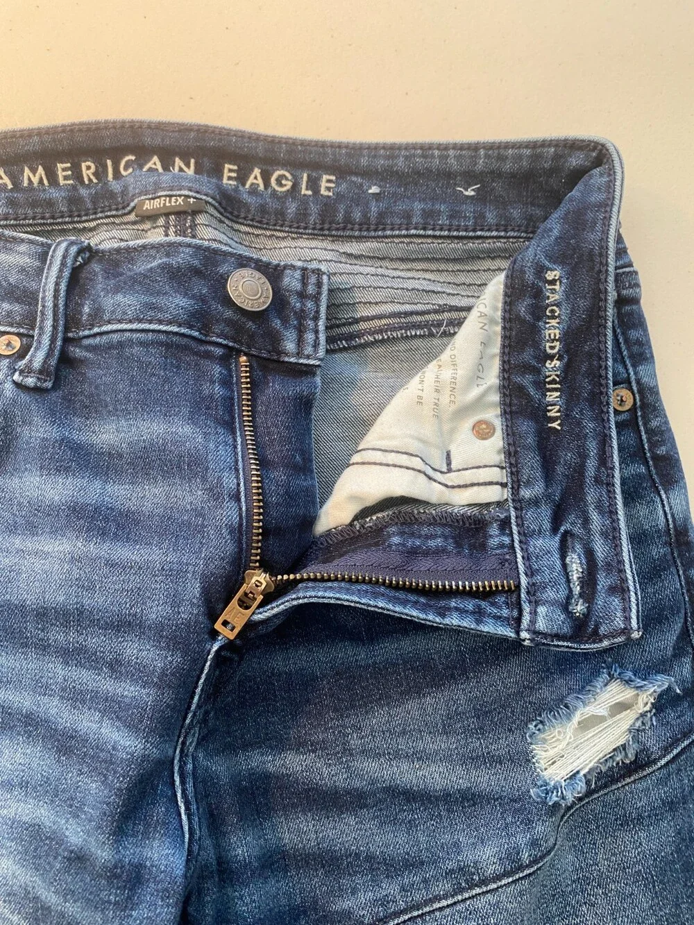 American Eagle AirFlex+ Men's Jeans 32x32 Distressed Moto Biker Slim Stretch